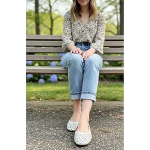 Coach White Laser-Cut Leather Ballet Flats